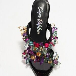 Cape Robbin Black Jeweled Slide with Multicolor Crystal Accents